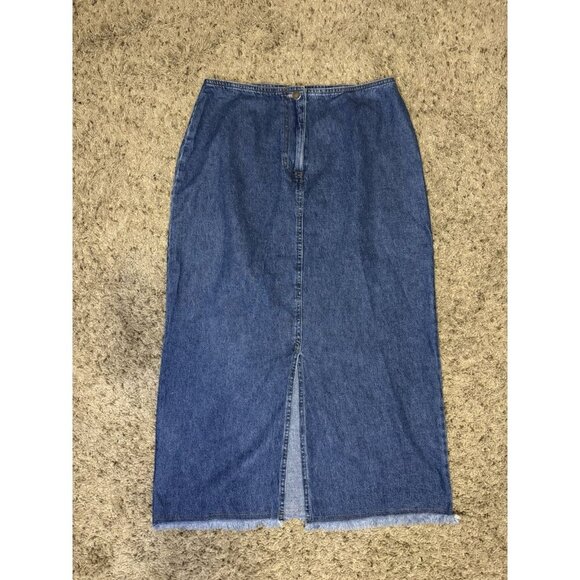 Womens Vintage Maxi Denim Skirt Slit Front Pencil Skirt Frayed Hem Boho Sz 10P - Picture 1 of 8